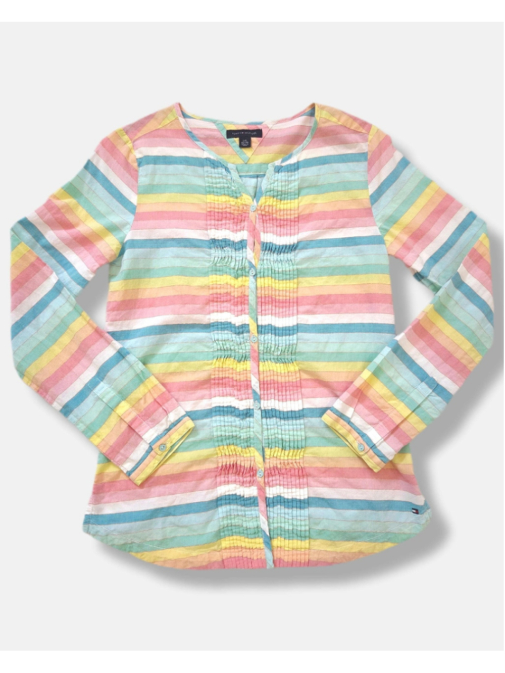 Vintage Y2K Tommy Hilfiger girls tunic, pastel stripes size L (12–14)